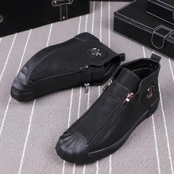 Moške priložnostne moccasins nabrati odporne vamp visoko-kakovostni kovinski sponke dvojno zadrgo naleteli dokaz glavo delo čevlji blagovne znamke oblikovalec