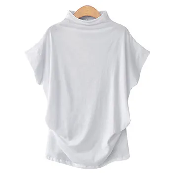Ženske visok ovratnik barva T-shirt vrhovi Ženska T-majica bombaž priložnostne T-shirt Dekle moda kratka sleeved plus velikost haut femme