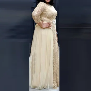 Čipke Sequins Plus Velikost Ženske Obleko Elegantno 3/4 Rokav A-Line Prom Stranka Obleke Afriške Modra Dolgo Vestidos De Fiesta De Noche