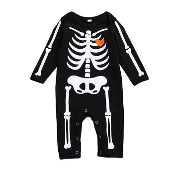 Halloween Novorojenega Dojenčka Baby Boy Romper Risanka Okostje Tiskanja Dolgimi Rokavi Jumpsuit Obleke Stranka Kostumi