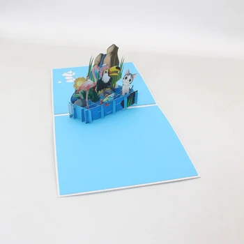 3D Ročno Risani Fllamingo Mačka, ki Ribe Gorskih Potokov Papir Vabilo, voščilnico, Razglednico Prijatelj Rojstni dan Darilo