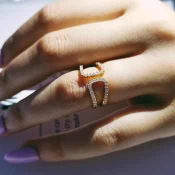 Srebrna/zlata barva črna cirkonij bague anel obljubo, moda nastavljiv odprite obroči za ženske prst na debelo nakit R4674