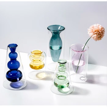 Skandinavski slog Pisane Steklo, Prozorno Vaza Cvetlični Aranžma Hydroponic Ribogojstvo, Steklenica za Domov Dnevna Soba Dekoracijo Mize