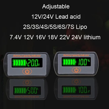 Nastavljiv 2S 3S 4S 5S 7S Litij-Zmogljivost Baterije Indikator LY7 12V 24V svinčevih Li-ion Svinčevi ebike Voltmeter LCD Tester