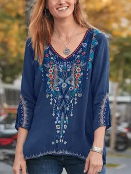 Wepbel Plus Velikost Ohlapno Majico Dolg Rokav Vrhovi Plus Velikost Ženske Oblačila Ulične Mode Vezeni Cvetlični Žensk Bluze