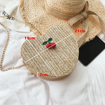 Moda v obliki srca slame torba ženske poletne plaže vrečko ročno tkane rattan torba verige Messenger bag