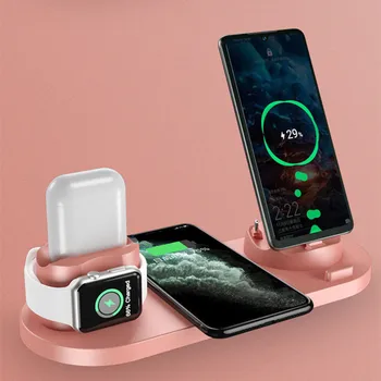 2021 Brezžični Polnilnik za iPhone 12 Pro Max 11 Xs Max 8 Plus 10W Hitro Polnjenje Tipke za Apple Watch 6 v 1 Polnjenje Dock Postajo