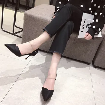 Opozoril črpalke sandali 2019 Jeseni Poletni čevlji ženske Modni Tanke Pete Visokih petah Sladko Verižno Mozaik Slip-On ženski čevlji