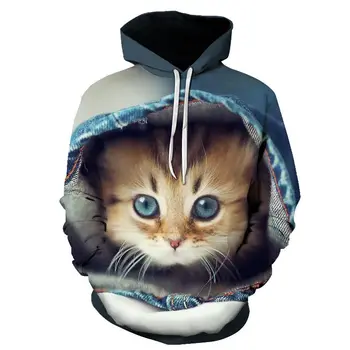 Risanka kawaii hoodies 3D Tiskanih Mačka oversize Moški ženska Majica Puloverju Long Sleeve Hooded zgornji del Trenirke Vrhovi sudaderas
