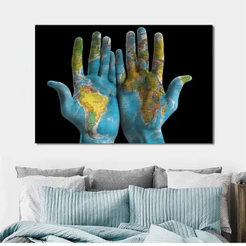 Ustvarjalne Zemljevidu Sveta na Roke Plakatov in Fotografij Wall Art Slikarsko Platno Velikosti Slik za Dnevna Soba Dekoracijo Doma