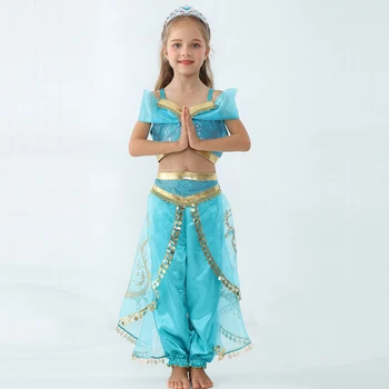 Dekleta Otrok Poletje Jasmina Ples Princesa Obleko Obleko Aladdin noč Čarovnic, Božič Uspešnosti Kostum Top, Krilo, Hlače Dve delni Set
