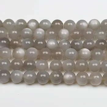 Naravni Krog Sive Moonstone Gemstone Svoboden Biseri 6 8 10 12 mm Za Ogrlico, Zapestnico DIY Nakit, Izdelava 15inch Sklop