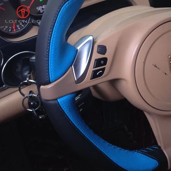LQTENLEO Modro Črni Usnjeni Volan Kritje Za Porsche Cayenne 2010-Panamera Kajmanski 2010-2016 911 Boxster 2009-