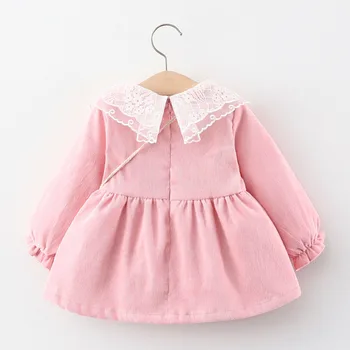 3 Barve Baby Dekleta z Dolgimi Rokavi Čipke River Sweet Oblačenja Otroci Moda Barva Obleka z Rožo Crossbag za 1-4Years
