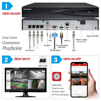 4CH CCTV Sistema 2PCS Ultra 8MP na Prostem Varnosti POE Fotoaparat z Hikvision 4 POE NVR DS-7604NI-K1/4P DIY Video Nadzor Kompleti