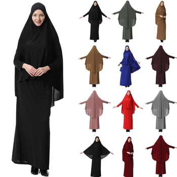 Muslimanski Burqa Abaya Ženske Hidžab Molitev oblačilo Eid Obleko Islamske musulman kompleti Burka Niqab Dolgo Khimar Haljo Arabski 2 delni set
