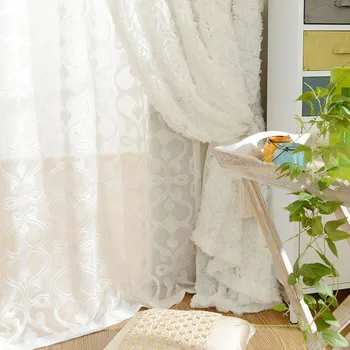 Počasi Duša Bela 3D vrtnice, zavese za dnevno sobo, spalnica Til Zavesa Evropo slog kratke zavese cortina doma dekor