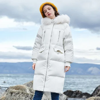 2020 nove zimske puhovka ženske mid-dolgo modni veliki krzno ovratnik debele, dolge navzdol plašč ženska korejski svoboden vetroloma plašč ženska