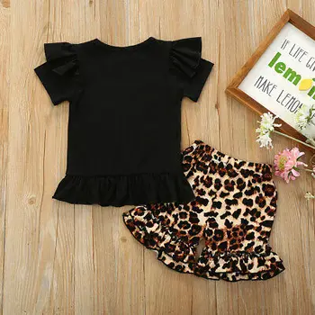2020 NOVO Newborn Baby Otroci Dekle 2pcs Obleko Poletje T-shirt Kratek Rokav Vrhovi+Leopard Tiskanja Hlače Hlače Obleko Oblačila