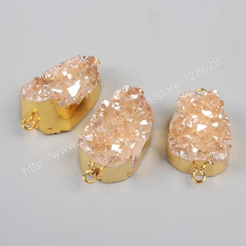 BOROSA Zlato Barvo Naravnih Kristalov Kremena Titana Mix Barve Druzy Geode Priključek Dvojno Bails za zapestnico draguljev nakit G1036
