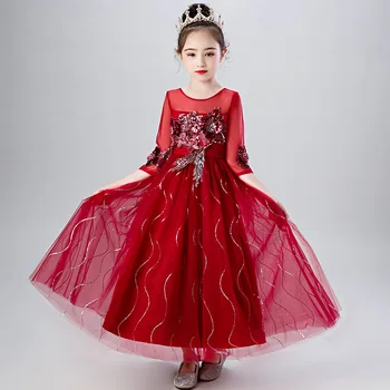 Appliques Pol Rokav Dekleta obleko za Prvo Obhajilo Princesa obleko proti-vrat til poroka, otroci obleke za dekleta cvet elegantno dres