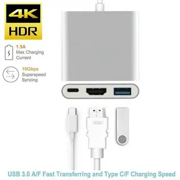 Tip C USB 3.1 do USB-C 4K HDMI, USB 3.0 Kabel 3 v 1 Vozlišče Za Macbook Pro