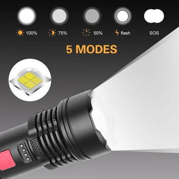 XHP50 LED Svetilka Visoke Moči LED Svetilko Taktično Lahka Nepremočljiva XHP50 USB Charge Baklo Zoom Svetilka z Vgrajeno Baterijo