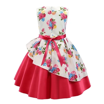 Sundae Angel Otroci Cvetlični Obleko Dekleta Tiskanja Bowknot Nezakonitih Obleke Zbiranje Pasu Nabrano Opravljanje Princesa Otrok Stranka