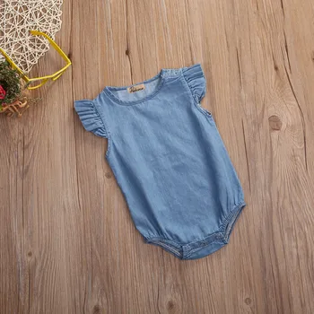 Citgeett Novorojenega Dojenčka Baby Dekleta Traper Romper Lotus rokavi Jumpsuit Obleke Poletje Playsuit Obleko SS