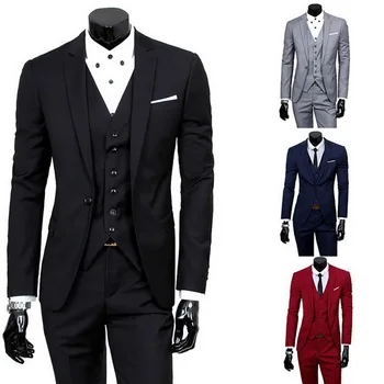 (Blazer + Hlače + Telovnik) 3Pcs / Set Slim poslovna obleka iz Klasične barvne Jopiči, Moški Formalna Poslovna Oblačila Oblačilo Moški