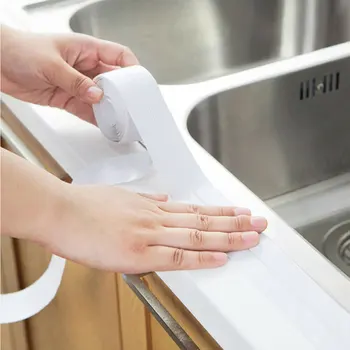 2020 3.2mx38mm kopalnica tuš kad, umivalnik pečat trakom, bele PVC samolepilne, kopalnica, kuhinja nepremočljiva stenske nalepke