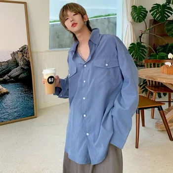 2021 Bela Majica Moški Bluzo Ženske Bluze korejski Trend Hong Kong Slog Svoboden Ins Dolgo sleeved Majico Fantje Modna Jakna Jeseni