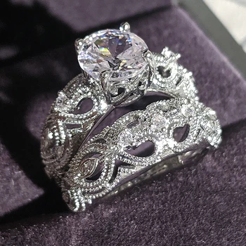 2021 nove luksuzne krog 925 sterling silver ring set za ženske lady obletnice, darila nakit trgovini R5861
