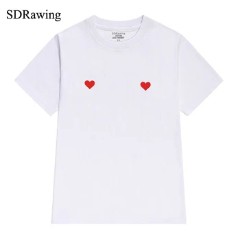 Ljubezen Srce Nips Prsi Print majica s kratkimi rokavi Tees Rokavi Tshirt Preprost Minimalni Design Print Edinstveno Čudno Lepe ženske oblačila