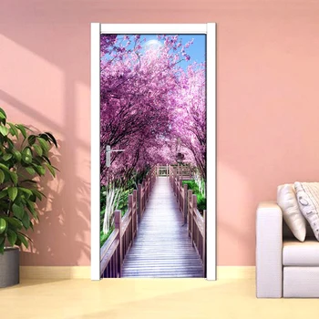 Sodobno Minimalistično Drevo-obložene Češnjev Cvet Kulise v Ozadju Stene Dekoracijo Vrata Nalepke PVC Nepremočljiva Zidana 3D Ozadje