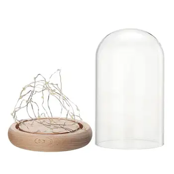 Steklena Kupola Bell Jar Cloche Zaslon Lesena Osnova Z Pravljice LED Nočna Lučka Okraski za Božično Darilo za Poroko