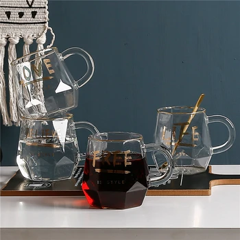 Ustvarjalne Geometrijo Stekleni Vrč pozlačeni Pismo Ročaj Skodelice Kave Mleko, Čaj, Vino, Limonin Sok Cup Domov Drinkware Nekaj Daril 1PCS