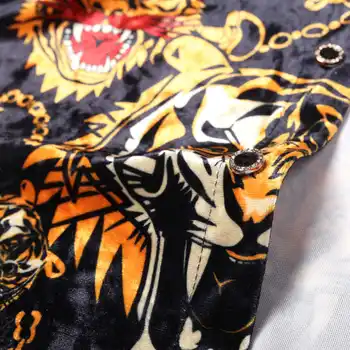 Tiger Glavo Rokavi Moški Luksuzni 2020 Jeseni Dolg Rokav Žamet Majica Camisa Socialne Masculina De Osvetljevalec Luxo Srajca Visoke Kakovosti Moške Srajce