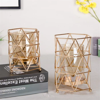 Zlato Železo svijećnjak Evropske geometrijske Svečnik Romantično Kristalno Sveča Cup Domov Dekoracijo, Dekoracijo Mize