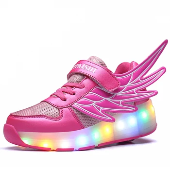 2020 Zelena USB Polnjenje Moda Dekleta Fantje LED Luči Valjčni Skate Čevlji Za Otroke, Otroci Superge S Kolesi, Eden kolesa