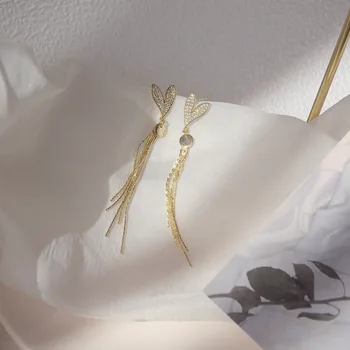 S925 Sterling Silver Needle Občutljivo Cirkon CZ Srce Stud Uhani za Ženske 14K Resnično Zlata Elegantno Dolgo Tassel Uhani