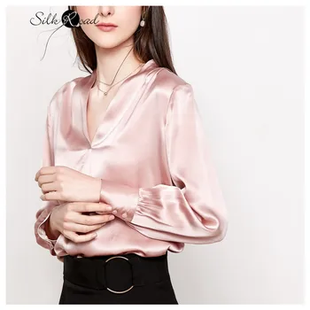 Silviye Svilena srajca ženske Saten Svila barva dolg rokav vsestranski T-shirt moda blusas mujer de moda 2020