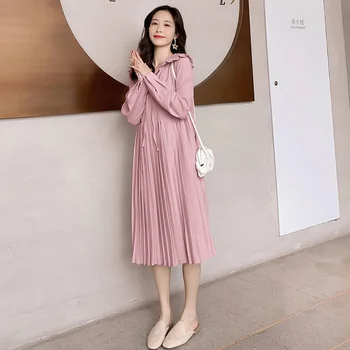 7009# 2020 Jeseni korejski Moda Porodniškega Dolgo Obleko Elegantno Sladko Naguban Oblačila za Nosečnice Spadajo Nosečnosti Oblačila