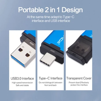 WANSENDA OTG USB Flash Drive 2 v 1 USB3.0 & Type-C Pero Disk 512GB 128GB 256GB 64GB USB 3.0 Zunanji pomnilnik Pendrive