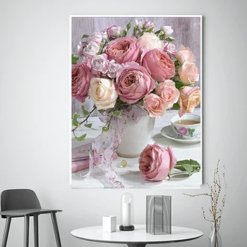 5D Diy Diamond slikarstvo rožnate Vrtnice, navzkrižno šiv Diamond Vezenje Okrasnih slike Daimond slikarstvo Mozaik Cvet doma dekor