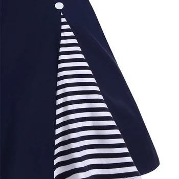 3XL 4XL Plus Velikost Ženske Pin Up Črno Belo Črtasto Priložnostne Obleko 2020 3/4 Rokav Gumb Črto Vestidos Retro 1950 Vintage Obleko