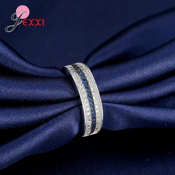 Korejski Stilsko 925 Sterling Srebro Kubičnih Cirkonij Bela Modra Obroč, Nakit, Darilo Za Ženske Obletnico Poroke Opremo