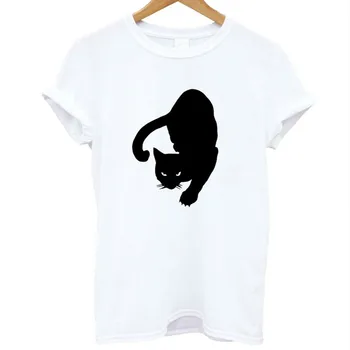 Priložnostne Kratkimi Rokavi Tshirt Ženske Poletje Nove Modne Ženske T-shirt Vrhovi Tee Bombažno Majico Risanka Black Cat Print majica s kratkimi rokavi Ženske
