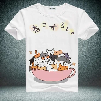 Brezplačna dostava 2018 Nove Modne Priložnostne Poletje Anime T-shirt COSPLAY Neko Atsume Kratka Sleeved Krog Vratu Srčkan T-shirt
