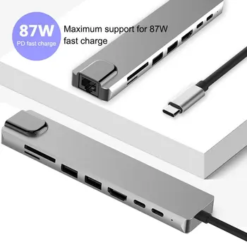 USB Tip C Hub Dock Adapter s 4K HDMI PD RJ45 Ethernet Lan Polnjenje Multifuctional Card Reader Dvojno Tip C Snop 1 Polybag